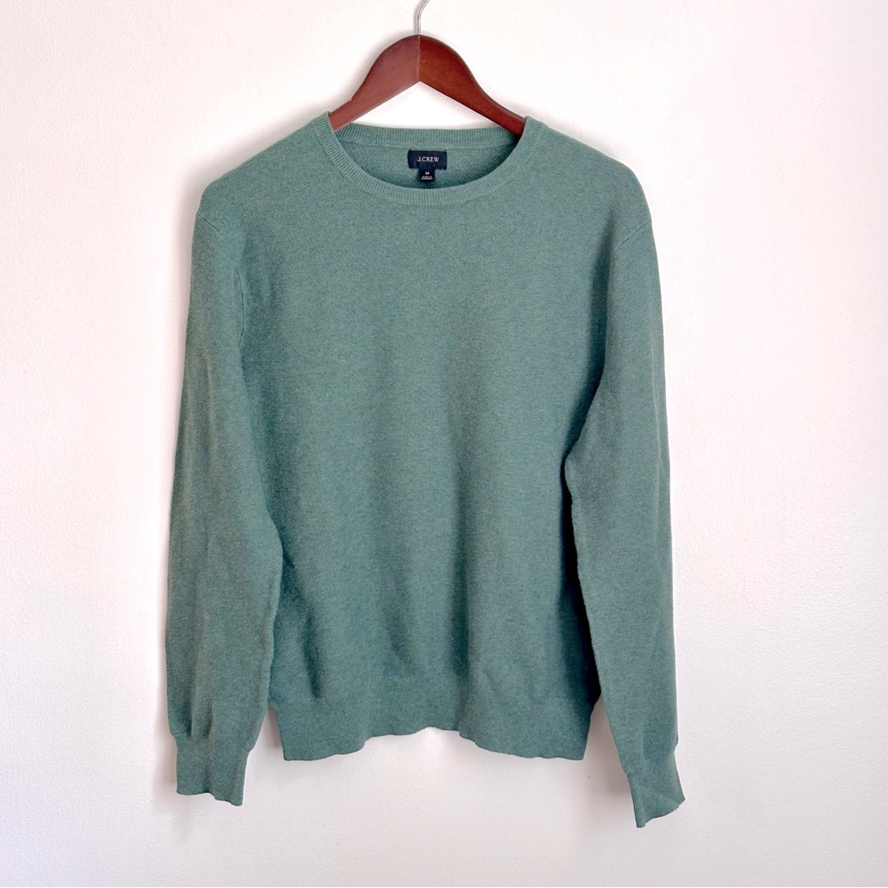 J. Crew Cotton Crewneck Sweater in Garter Stitch - Medium - Heather Fir